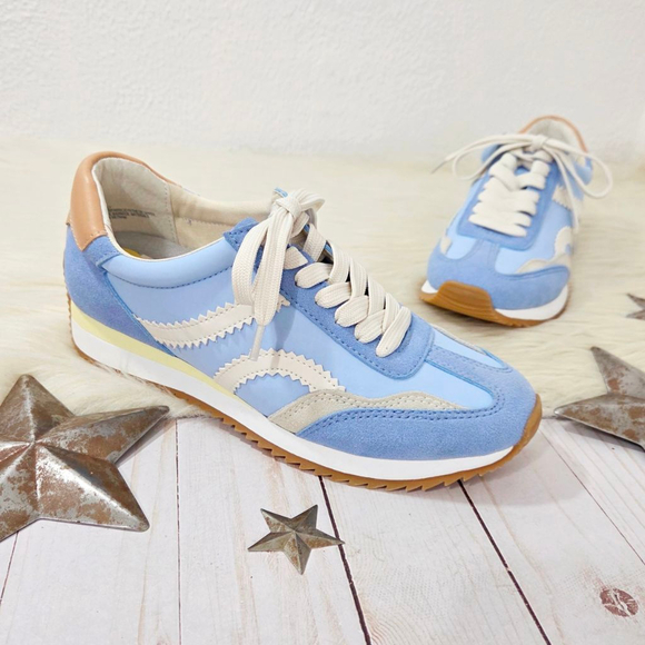 Dolce Vita Emely sneakers light pastel blue suede tan yellow women's Size 8 New